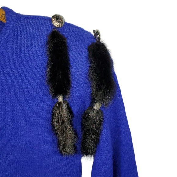 VTG 80s IB Diffusion Animal Print Knit Sweater Violet Mink Angora Silk Loud Bold - Picture 3 of 7